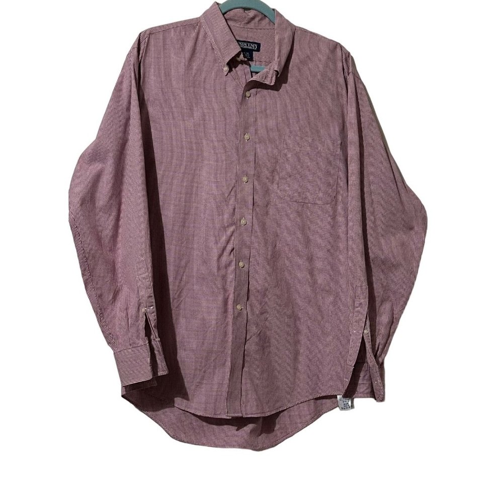 Lands’ End Men’s Size 16-34 red check  button down cotton shirt
